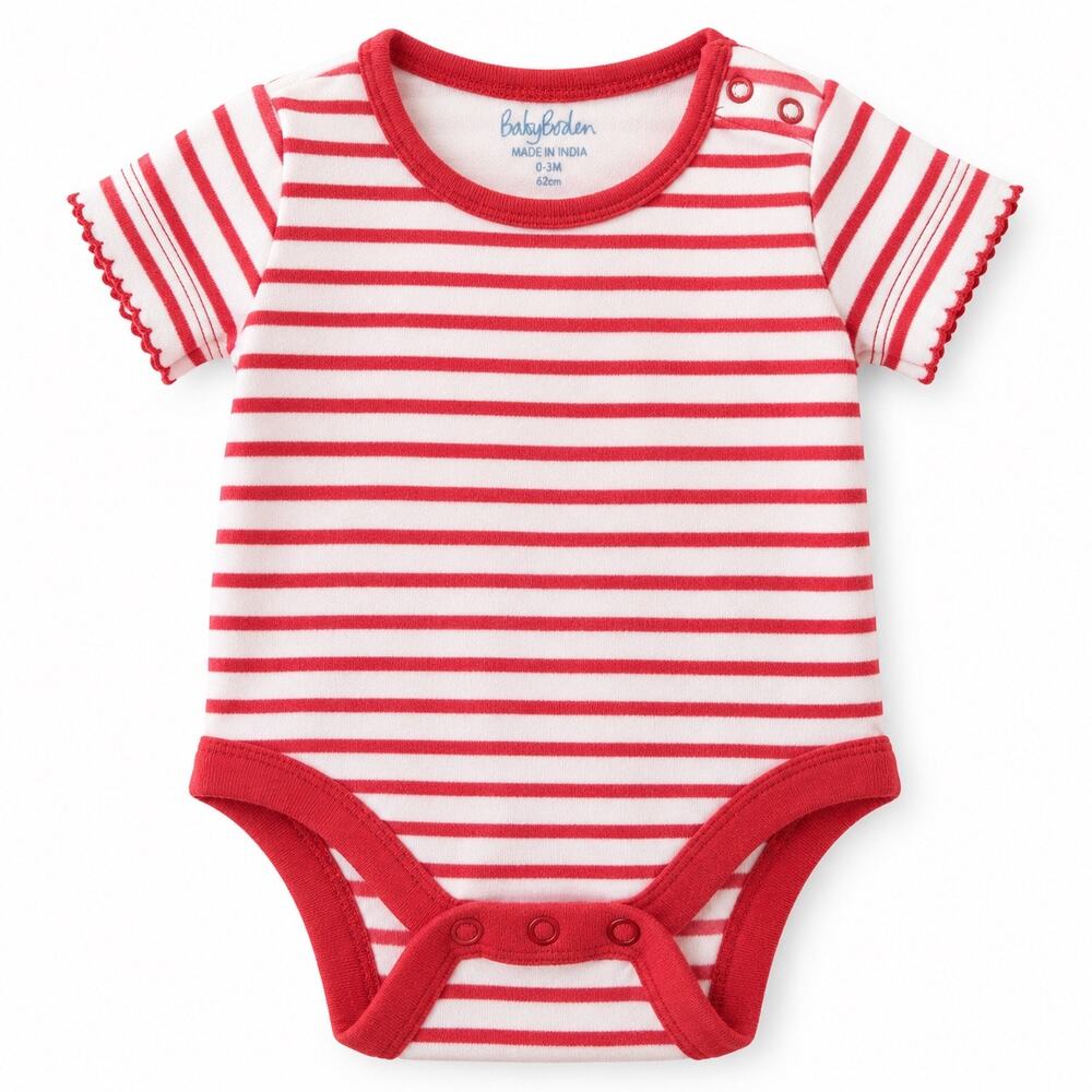 Baby Boden Red & White Striped Short Sleeve Bodysuit 0-3 months